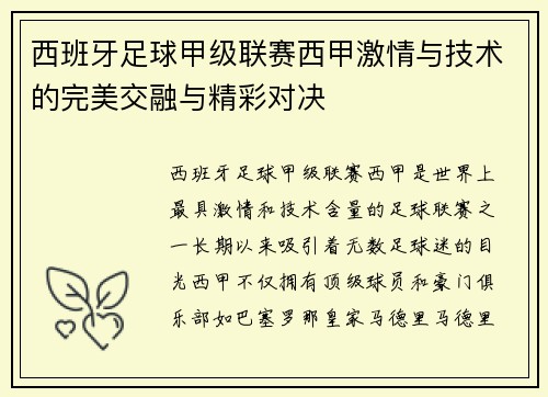 西班牙足球甲级联赛西甲激情与技术的完美交融与精彩对决